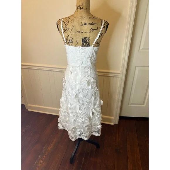 Lulus White 3D Floral Embroidered Midi Dress Square Neck Adjustable Straps XS - Picture 5 of 7